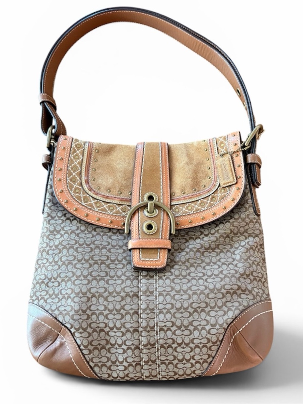 Coach Y2KF11405 Signature Canvas, Leather, & Embellished Suede Soho Shoulder Bag